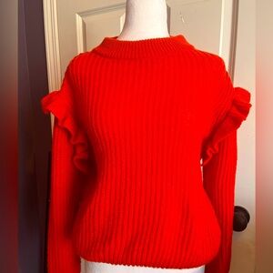 Red Ruffle Sleeve Sweater